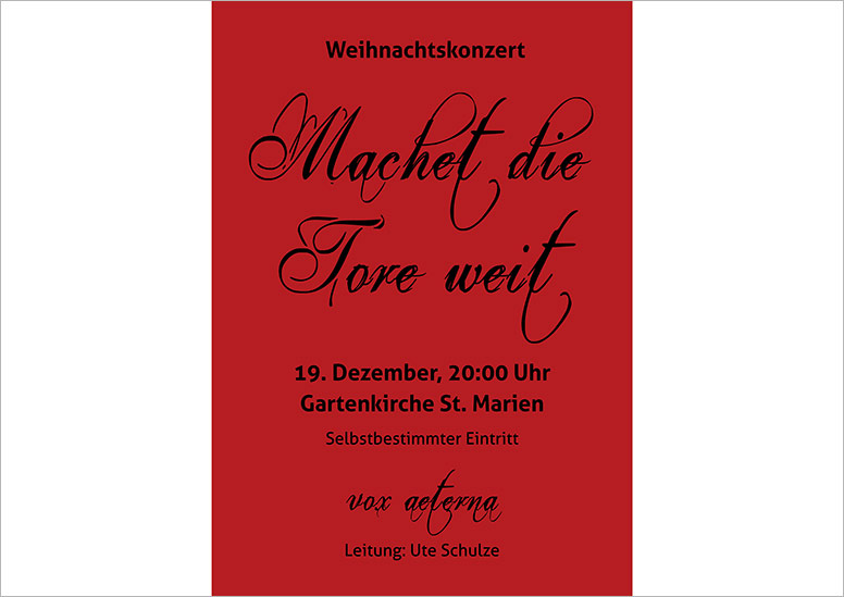 Konzertplakat "Machte die Tore weit" des 16-stimmigen Vokalensembles vox aeterna aus Hannover