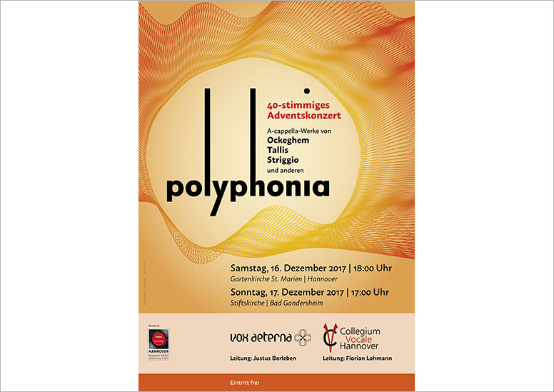 Konzertplakat "Polyphonia – 40-stimmiges Adventskonzert" von vox aeterna und Collegium Vocale aus Hannover