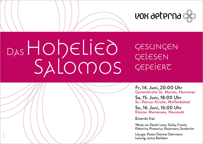 Konzertplakat "Das Hohelied Salomos – gesungen, gelesen, gefeiert" des 16-stimmigen Vokalensembles vox aeterna aus Hannover